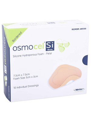 OsmocelĀ® Si Silicone Hydroporous Petal Dressing 7.5x7.5cm- Box/10